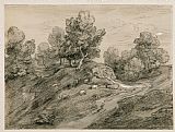 Gainsborough, Thomas Wooded Upland Landscape with Shepherd And Sheep And Country Track Winding Around a Knoll