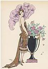 Entwurf Fur Eine Tapisserie Prints - Frock Fur And Feather Fan by Georges Barbier