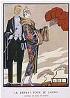 Cherry Prints - She Wears an Evening Coat by Worth Oriental Cherry Blossom with Wide Full Sleeves by Georges Barbier