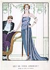 Georges Barbier Tubular Grey Evening Gown by Worth with Any Fullness Drawn Over One Hip