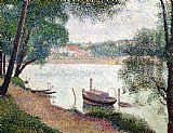 Georges Pierre Seurat River Landscape With A Boat painting