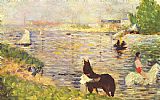 Georges Seurat White And Black Horse in The River painting