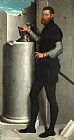Column Paintings - Portrait of a Gentleman with His Helmet on a Column Shaft by Giovanni Battista Moroni