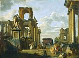 Giovanni Paolo Panini An Architectural Capriccio of The Roman Forum with Philosophers And Soldiers Among Ancient Ruins, In...