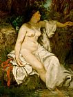 Unclothed Prints - Bather Sleeping By A Brook by Gustave Courbet