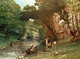 Gustave Courbet Deer by a River