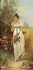 Newburyport Meadows Prints - Circle Girl with Meadow Flowers And Roses by Hans Zatzka