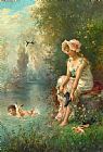 Hans Zatzka Prints - Love by The River's Edge by Hans Zatzka