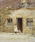 Helen Allingham At the Cottage Door painting