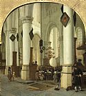 Hendrick Ter Brugghen Prints - View Inside The Saint Bavo Church in Haarlem During Mass by Hendrick