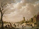 The Frozen Moat - Bedfield Prints - Skaters on a Frozen Canal by Hendrik Willem Schweickardt