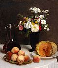 Henri Fantin Latour Still Life with a Carafe, Flowers And Fruit painting