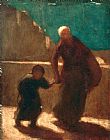 Honore Daumier On a Bridge at Night painting