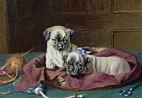 Basket Prints - Pug Puppies in a Basket by  Horatio Henry Couldery