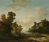 Classical Prints - Figures on The Banks of a Lake with Classical Ruins by Hubert Robert