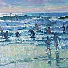 Resort Prints - Surfing At Polzeath Evening Light by Hugo Grenville