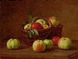 Basket Prints - Apples in a Basket and on a Table by Ignace Henri Jean Fantin-Latour