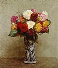 Chinese Prints - Dahlias in a Chinese Vase by Ignace Henri Jean Fantin-Latour