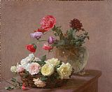 Vase Prints - Poppies in a Crystal Vase - or Basket of Roses by Ignace Henri Jean Fantin-Latour
