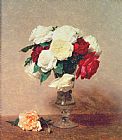 Ignace Henri Jean Fantin-Latour Roses In A Vase With Stem