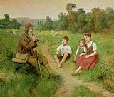 J Alsina Children Listen to a Shepherd Playing a Flute