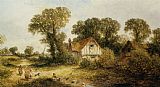 Newburyport Meadows Prints - Childrem by a Country Cottage by James Edwin Meadows