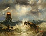 Lighthouses Prints - The Irwin Lighthouse Storm Raging by James Wilson Carmichael