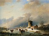 The Frozen Moat - Bedfield Prints - Figures Skating on a Frozen River by Jan Jacob Coenraad Spohler