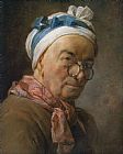 (selfportrait) Paintings - Selfportrait with Glasses by Jean-Baptiste Simeon Chardin