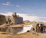 Jean Leon Gerome An Arab Caravan Outside A Fortified Town