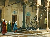 Jean Leon Gerome Harem Women Feeding Pigeons In A Courtyard