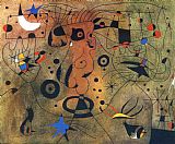 Joan Miro Woman with Blond Armpit Combing Her Hair by The Light of The Stars