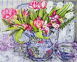 Joan Thewsey Pink And White Tulips Orchids And Blue Antique China
