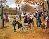 Joaquin Sorolla Y Bastida Paintings and Prints - La Promenade Au Champs Elysees by Joaquin Pallares Y Allustante