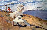 Joaquin Sorolla Y Bastida Paintings and Prints - The Beach at Biarritz by Joaquin Sorolla
