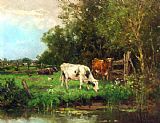Johan Frederik Cornelis Scherrewitz Cows Watering in a Meadow