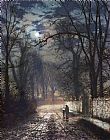 Lane Paintings - A Moonlit Lane by John Atkinson Grimshaw