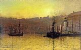 John Atkinson Grimshaw Nightfall in Scarborough Harbour painting