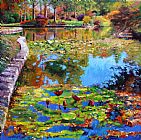 John Lautermilch Fall Leaves on Lily Pond