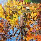 John Lautermilch Golden Reflections on Lily Pond