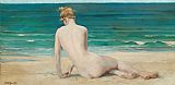 John Reinhard Weguelin Nude Seated On The Shore