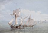 Calm Prints - A Hoy And A Lugger With Other Shipping On A Calm Sea by John Thomas Serres