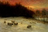 Evening at The Iris Field Prints - Sheep in a Winter Landscape Evening by Joseph Farquharson