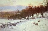 Evening at The Iris Field Prints - Snow Covered Fields with Sheep by Joseph Farquharson