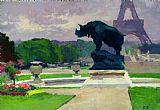 Jules Prints - The Trocadero Gardens and the Rhinoceros by Jules Ernest Renoux