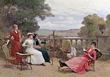 Jules Prints - Painting on the Terrace by Jules Frederic Ballavoine