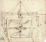 Leonardo Da Vinci Prints - Flywheel Mechanical Drawing by Leonardo da Vinci