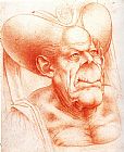 Leonardo Da Vinci Prints - Grotesque Head Chalk Drawing by Leonardo da Vinci