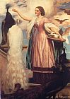 The Lord of Burleigh Paintings and Prints - A Girl Feeding Peacocks by Lord Frederick Leighton