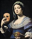 Gian Lorenzo Bernini Paintings - Woman with a Mask by Lorenzo Lippi